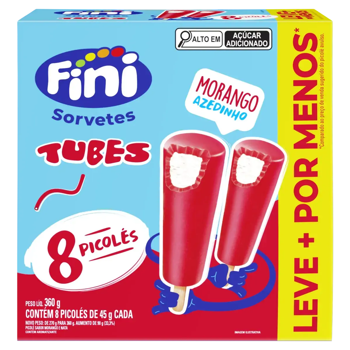 Pack Picolé Morango Azedinho Fini Tubes Caixa 360g 8 Unidades Leve Mais Pague Menos