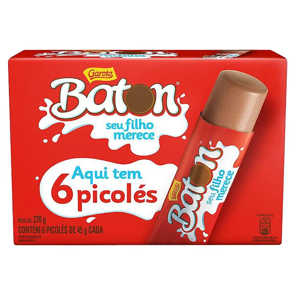 Pack Picolé Baton Garoto Caixa 270g 6 Unidades
