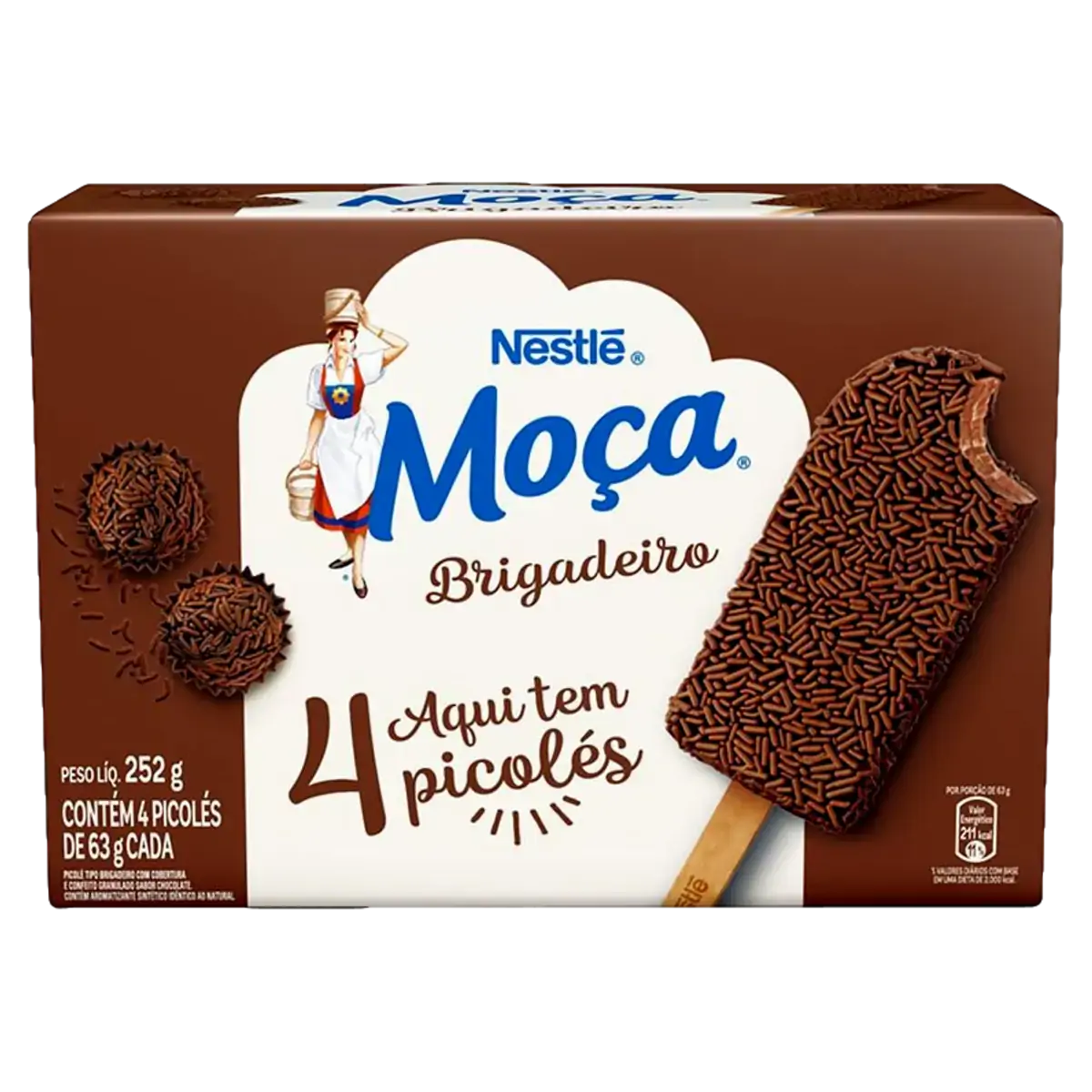Pack Picolé Moça Brigadeiro Nestlé Caixa 252g 4 Unidades