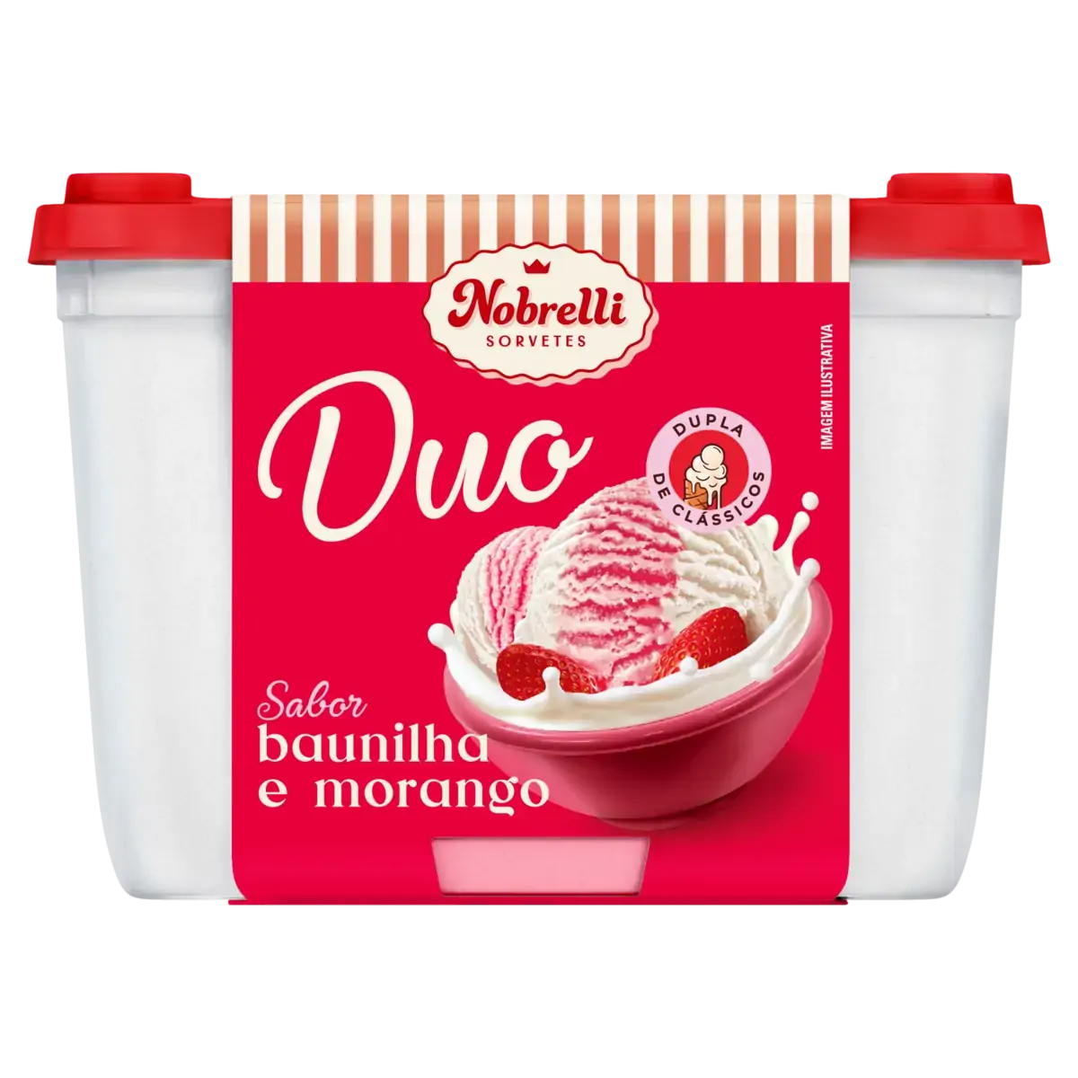 Sorvete Baunilha E Morango Nobrelli Duo Pote 1,3l