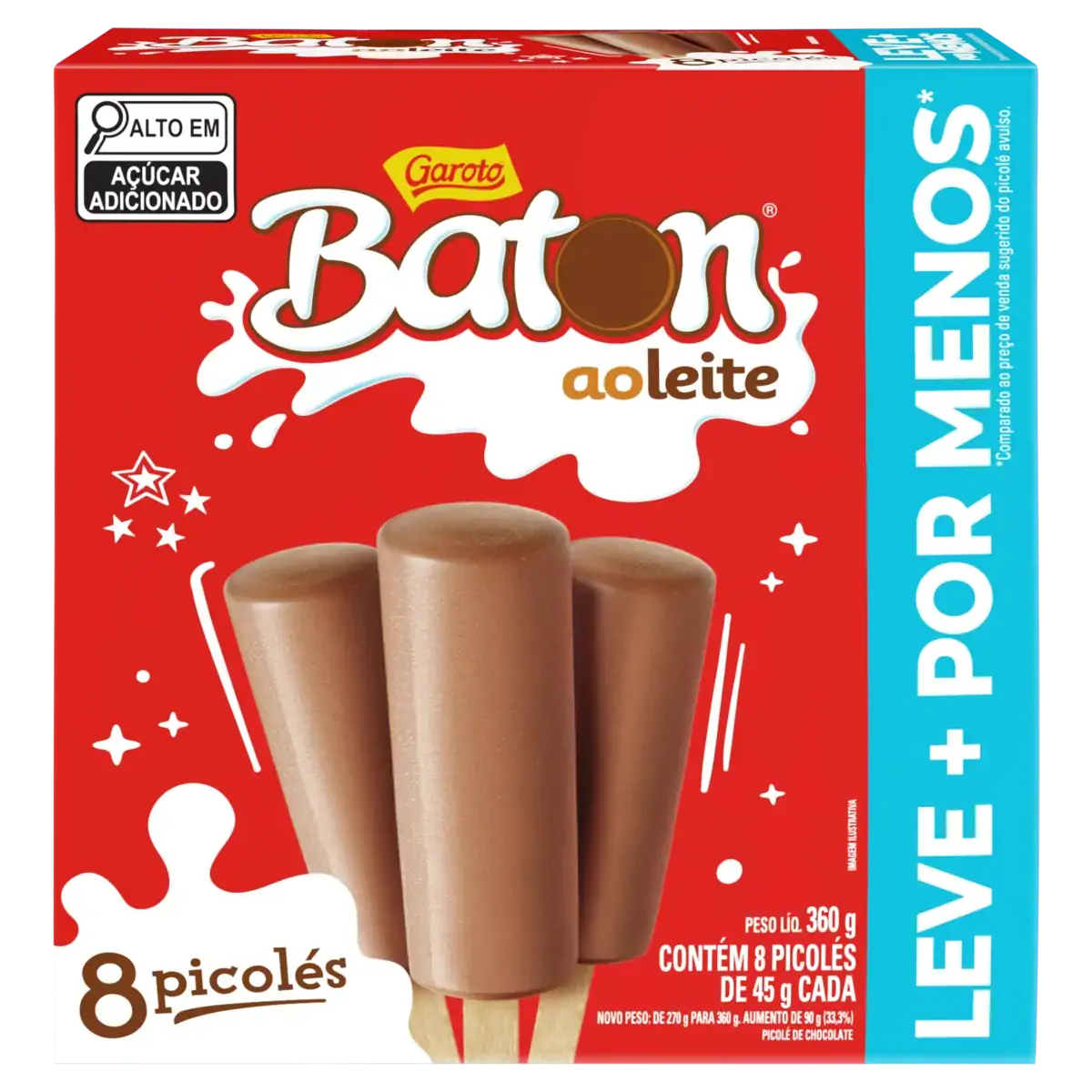 Pack Picolé Baton Ao Leite Garoto Caixa 360g 8 Unidades Leve Mais Pague Menos
