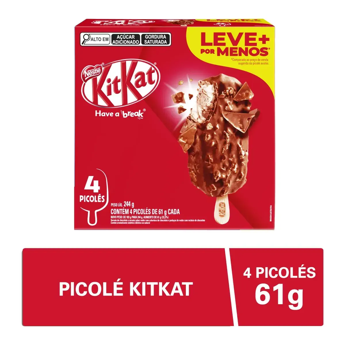 Pack Picolé Kitkat Nestlé Caixa 244g 4 Unidades Leve Mais Pague Menos