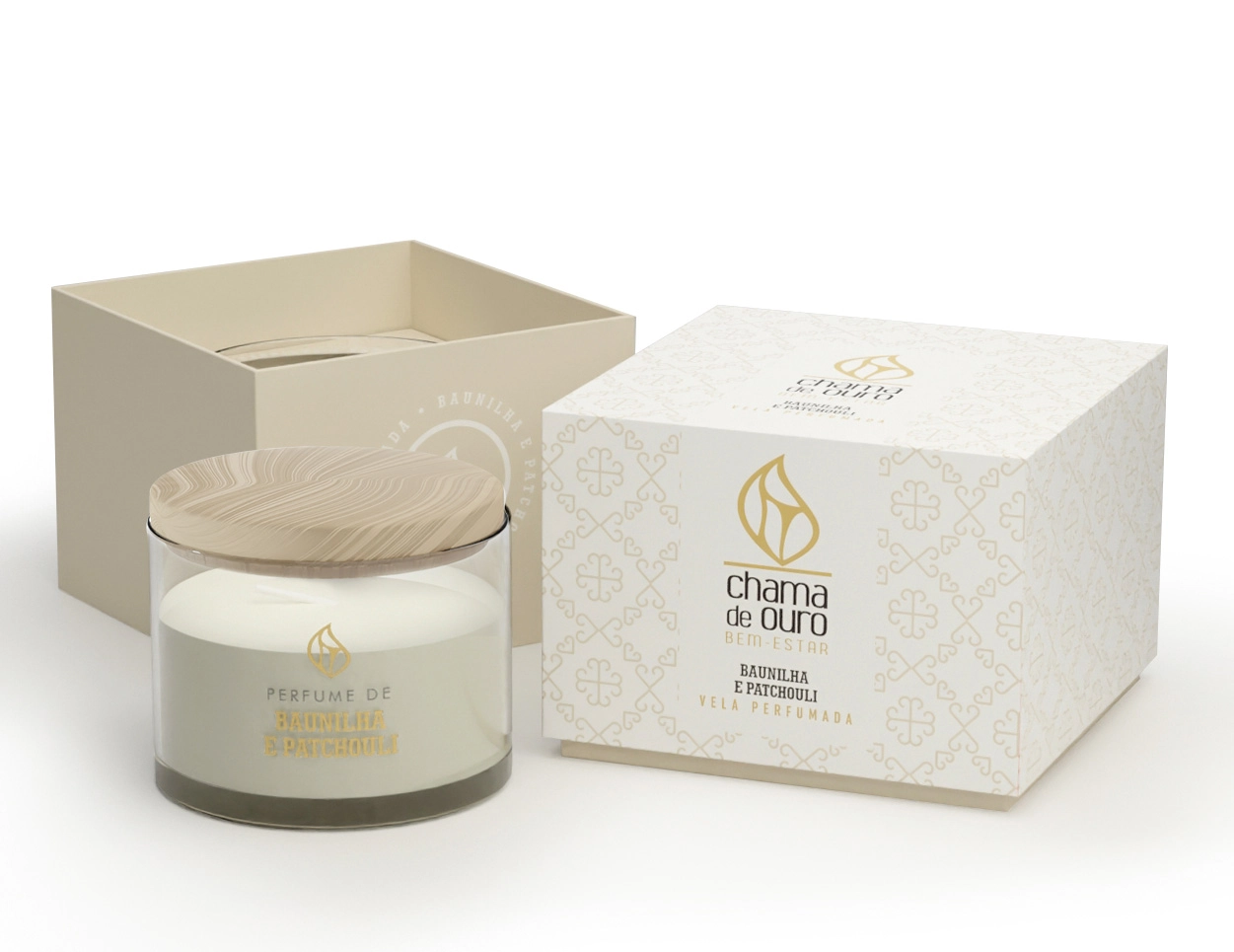 Vela Perfumada Copo Madeira Baunilha E Patchouli 70g 70bapa Chama De Ouro