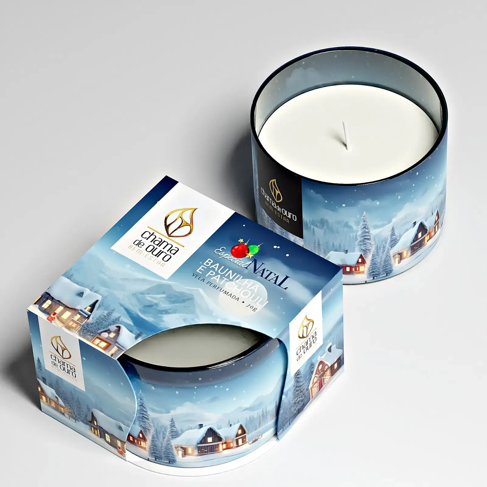 Vela Sleeven Casa Neve Baunilha Patchouli Copo 70g 15007010442967 Chama De
