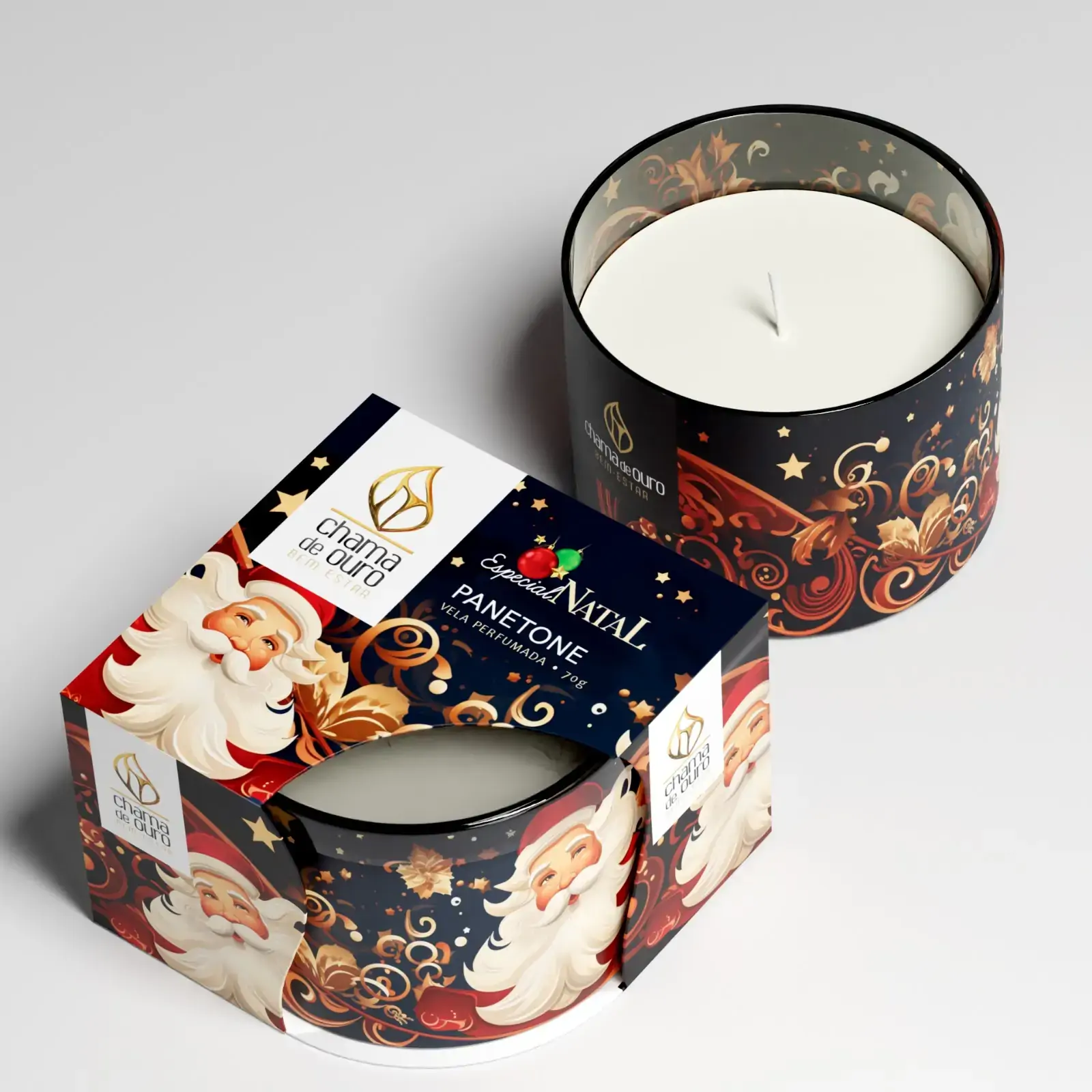 Vela Sleeven Papai Noel Panetone Copo 70g 15007010444167 Chama De Ouro