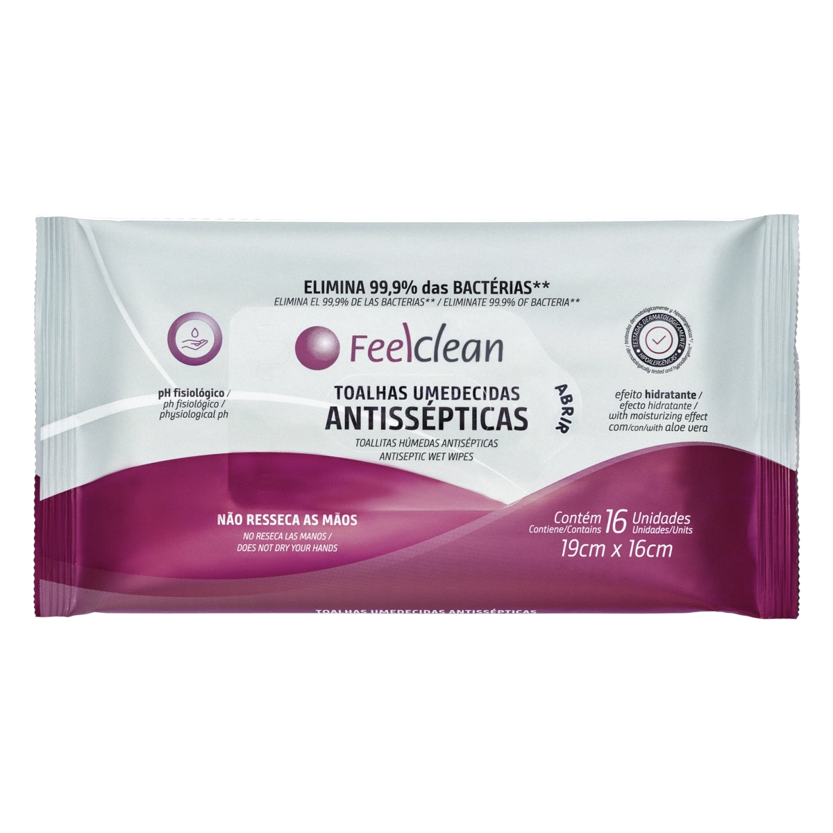 Toalha Umedecida Antisséptica Feelclean Pacote 16 Unidades