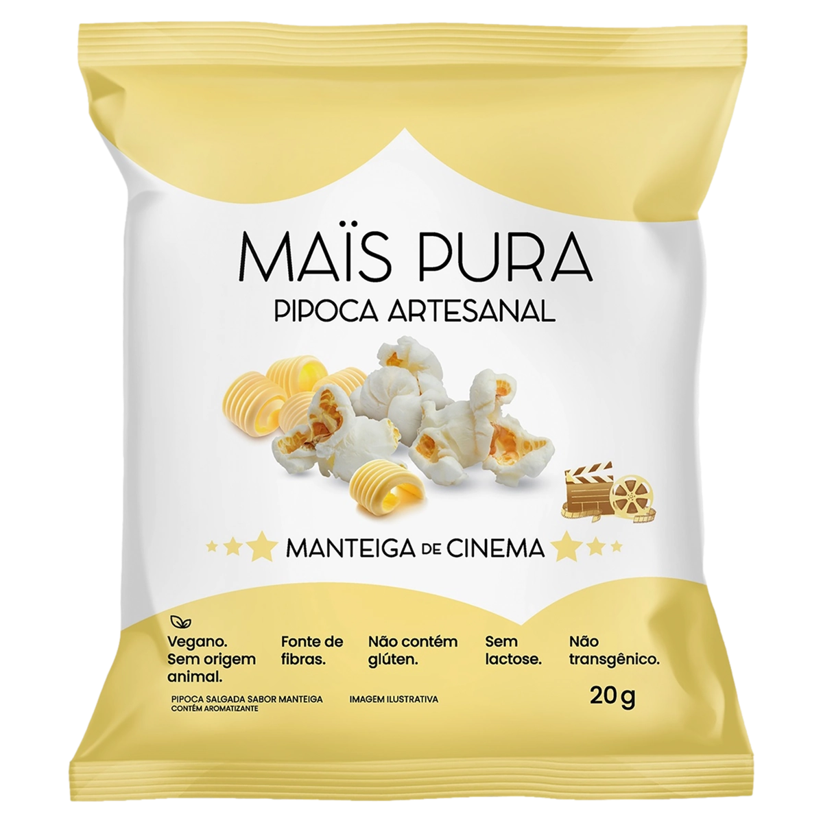 Pipoca Pronta Artesanal Manteiga De Cinema Maïs Pura Pacote 20g