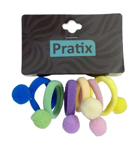 Amarrador Elastico Pompom 6un Candy Color W525 Pratix