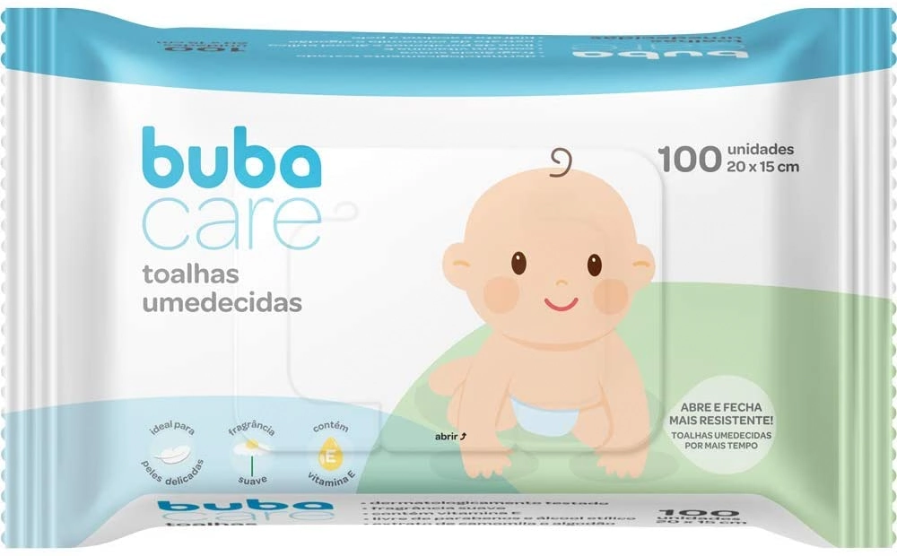 Toalhas Umedecidas 100 Unidades, Buba Care, Branco