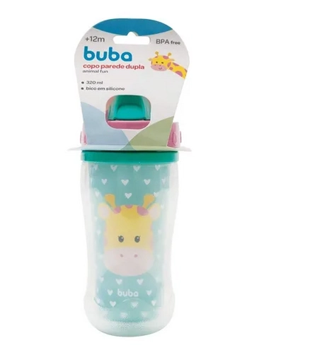 Copo Parede Dupla C/ Canudo Animal Fun Girafa Buba