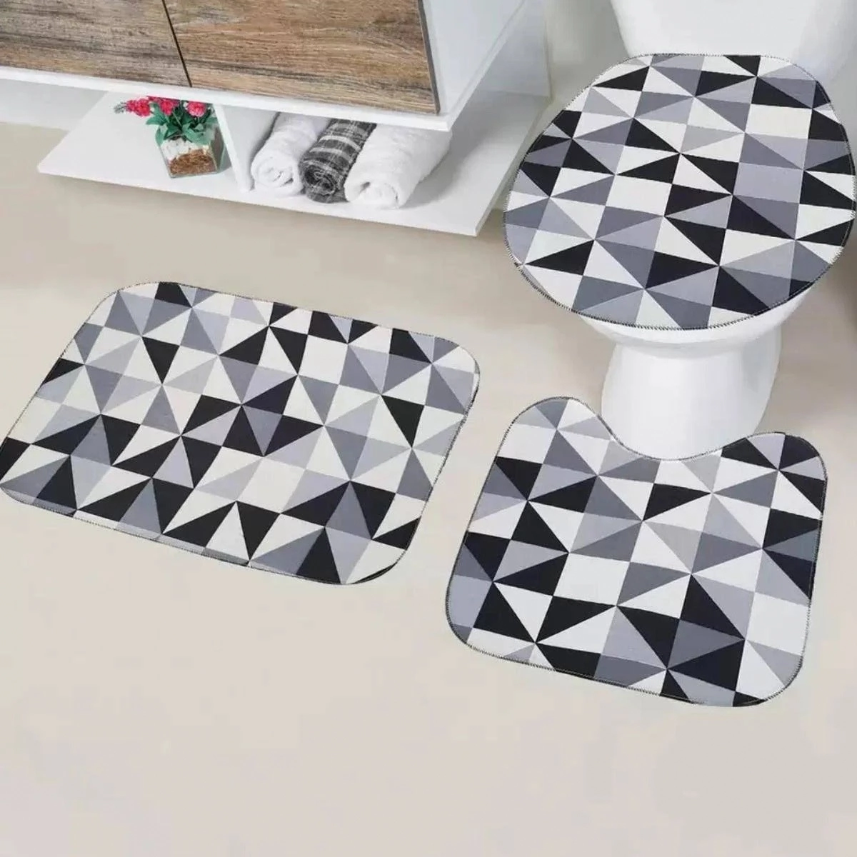 Kit Tapete Banheiro Tecil Pop Geometrico Cinza 3pcs 490 10116 Junior