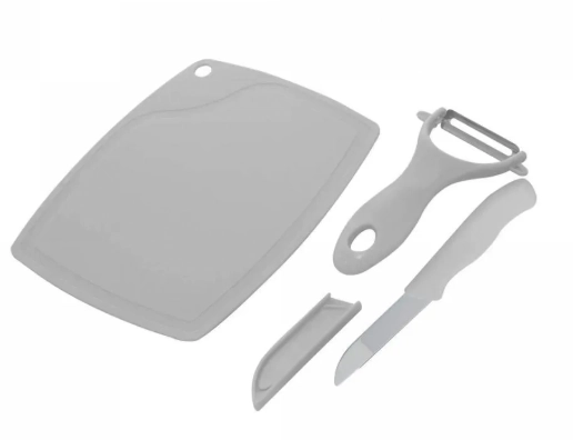 Cjt 3/pcs Tabua C/descas/faca C/protetor Aco Inox Plast Lyor