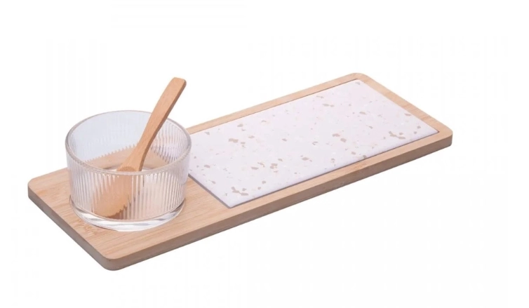 Kit Petisqueira Vidro Colher Tabua Terazzo 32x12x5x5.5cm 220443 Lyor