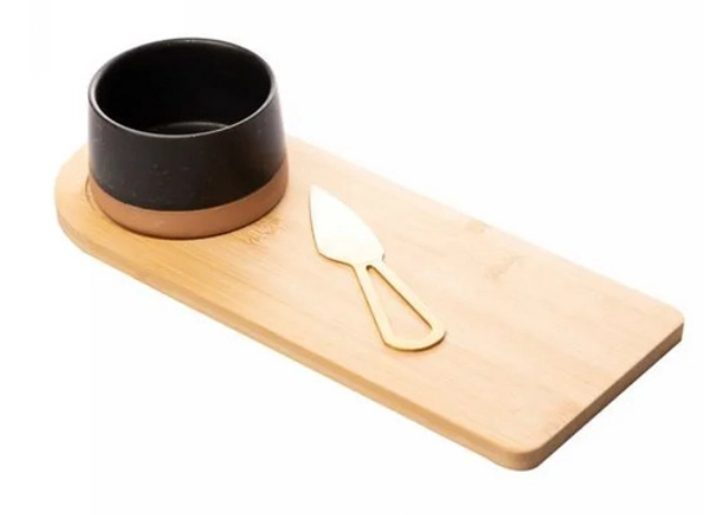 Kit Petisqueira Bandeja Bambu Faca Dourada 12x30x6cm 220453 Lyor
