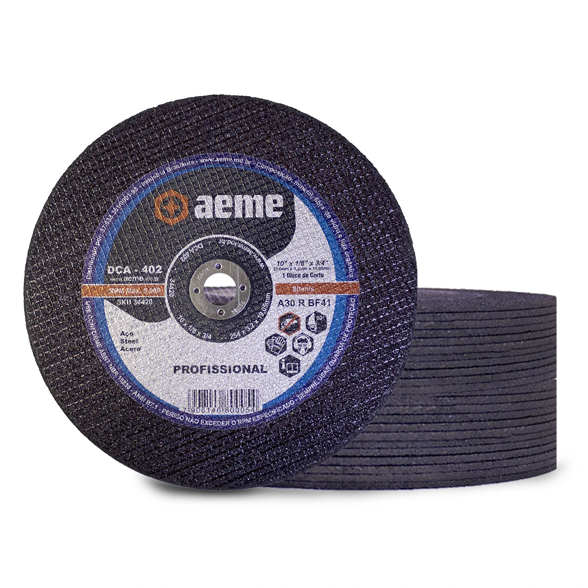 Disco Corte Aeme Aço Dca 402 10x1/8x3/4 2t (254x3.2x19.05) 50 Unidades