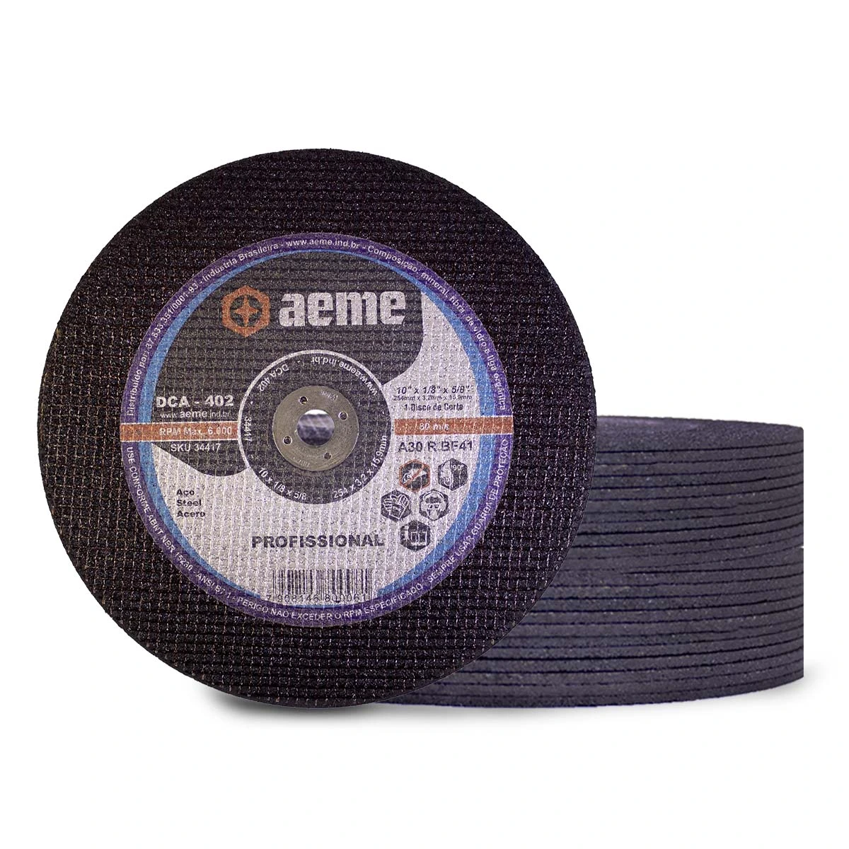 Disco Corte Aeme Aço Dca 402 10x1/8x5/8 2t (254x3.2x15.9) 50 Unidades