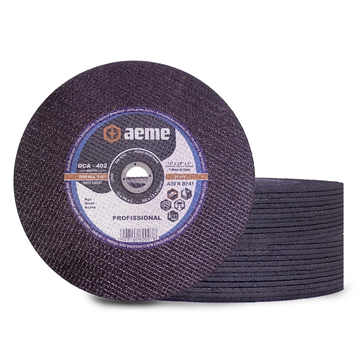 Disco Corte Aeme Aço Dca 402 12x1/8x1 2t (300x3.2x25.4) 25 Unidades