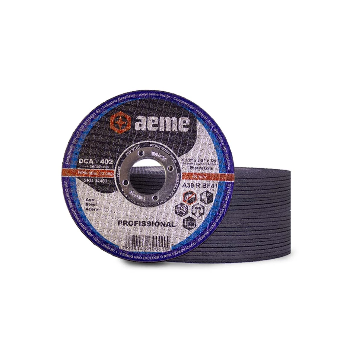 Disco Corte Aeme Aço Dca 402 4.1/2x1/8x7/8 2t (115x3.2x22.2) 100 Unidades
