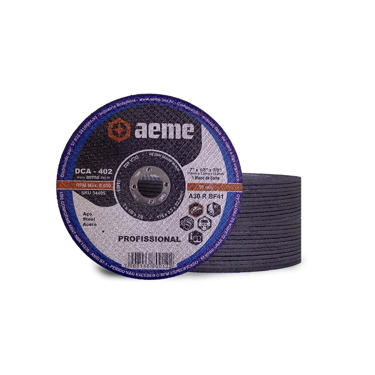 Disco Corte Aeme Aço Dca 402 7x1/8x7/8 2t (178x3.2x22.2) 50 Unidades