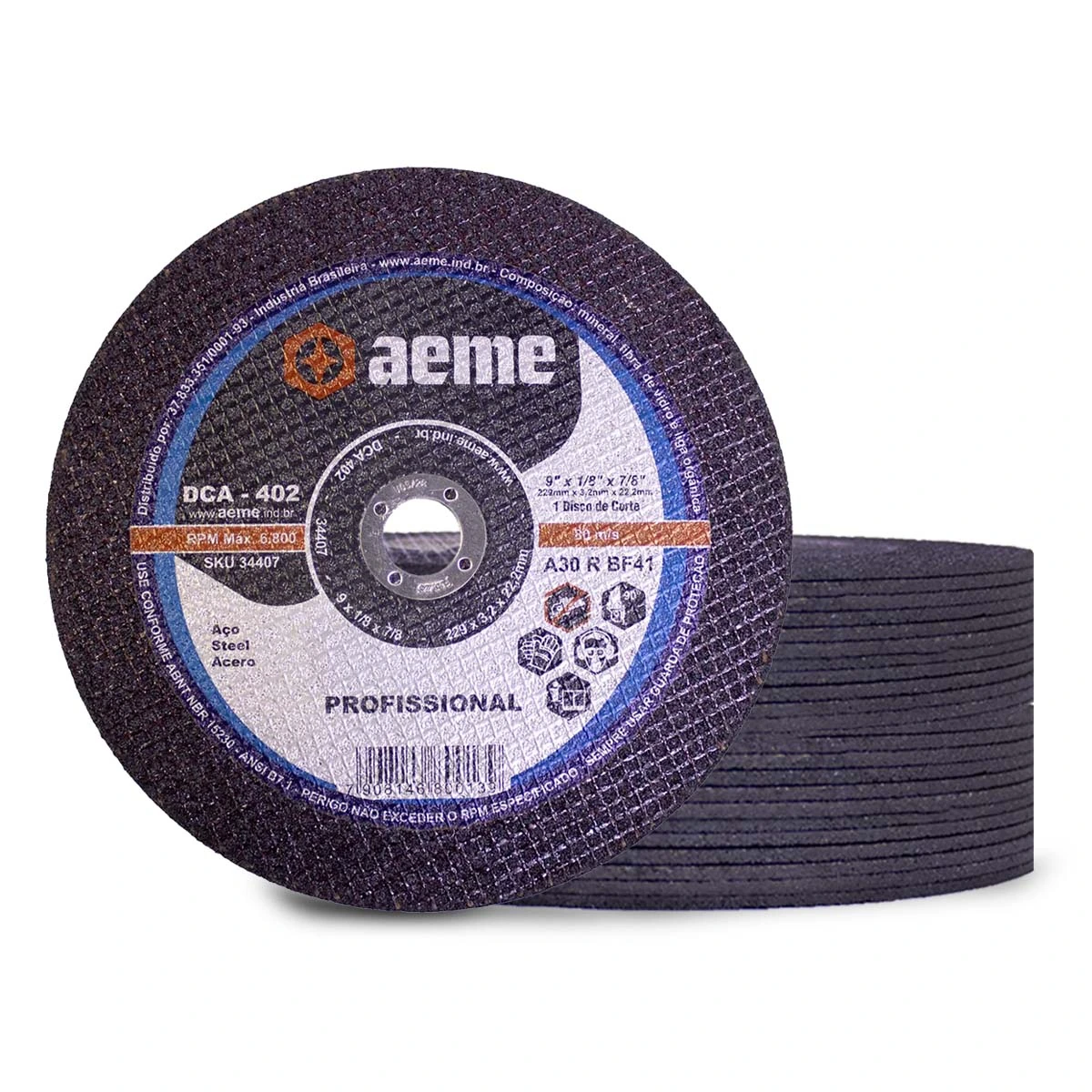 Disco Corte Aeme Aço Dca 402 9x1/8x7/8 2t (229x3.2x22.2) 50 Unidades