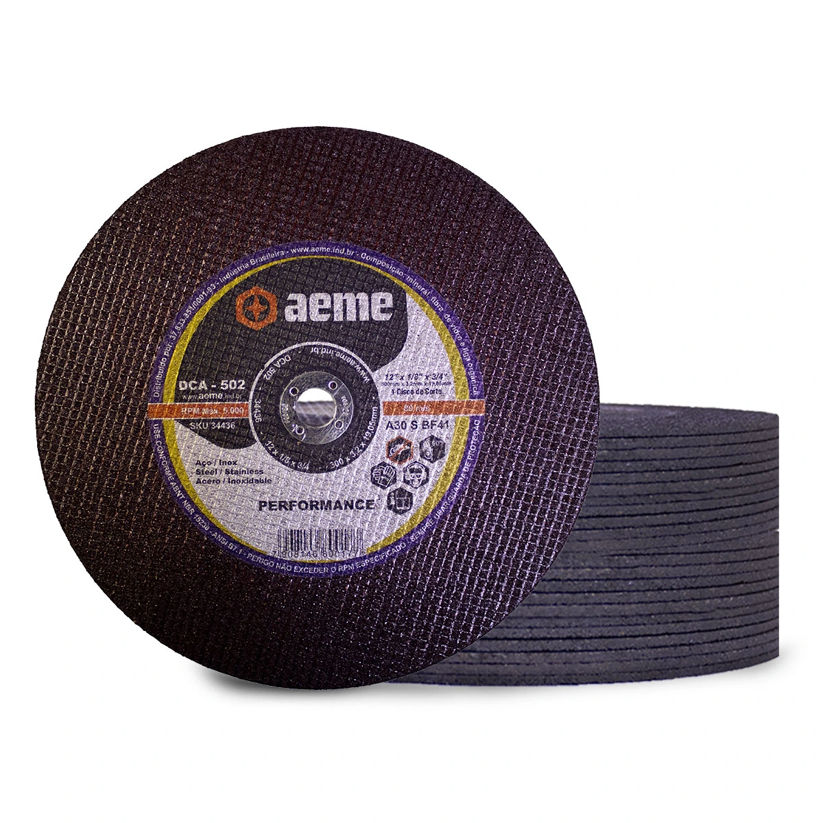 Disco Corte Aeme Aço Dca 502 12x1/8x3/4 2t (305x3.2x19.05) 25 Unidades
