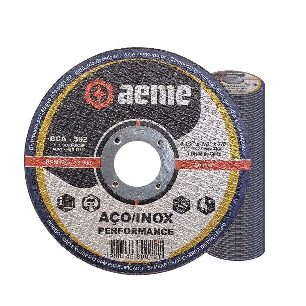Disco Corte Aeme Aço/inox Dca 502 4.1/2x1/8x7/8 2t (115x3.2x22.2) 100 Unidades