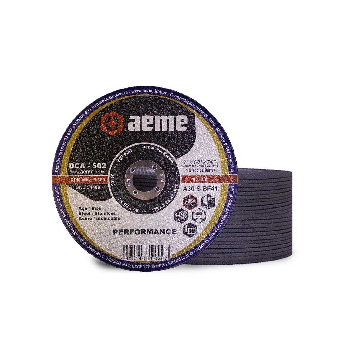 Disco Corte Aeme Aço/inox Dca 502 7x1/8x7/8 2t (178x3.2x22.2) 50 Unidades