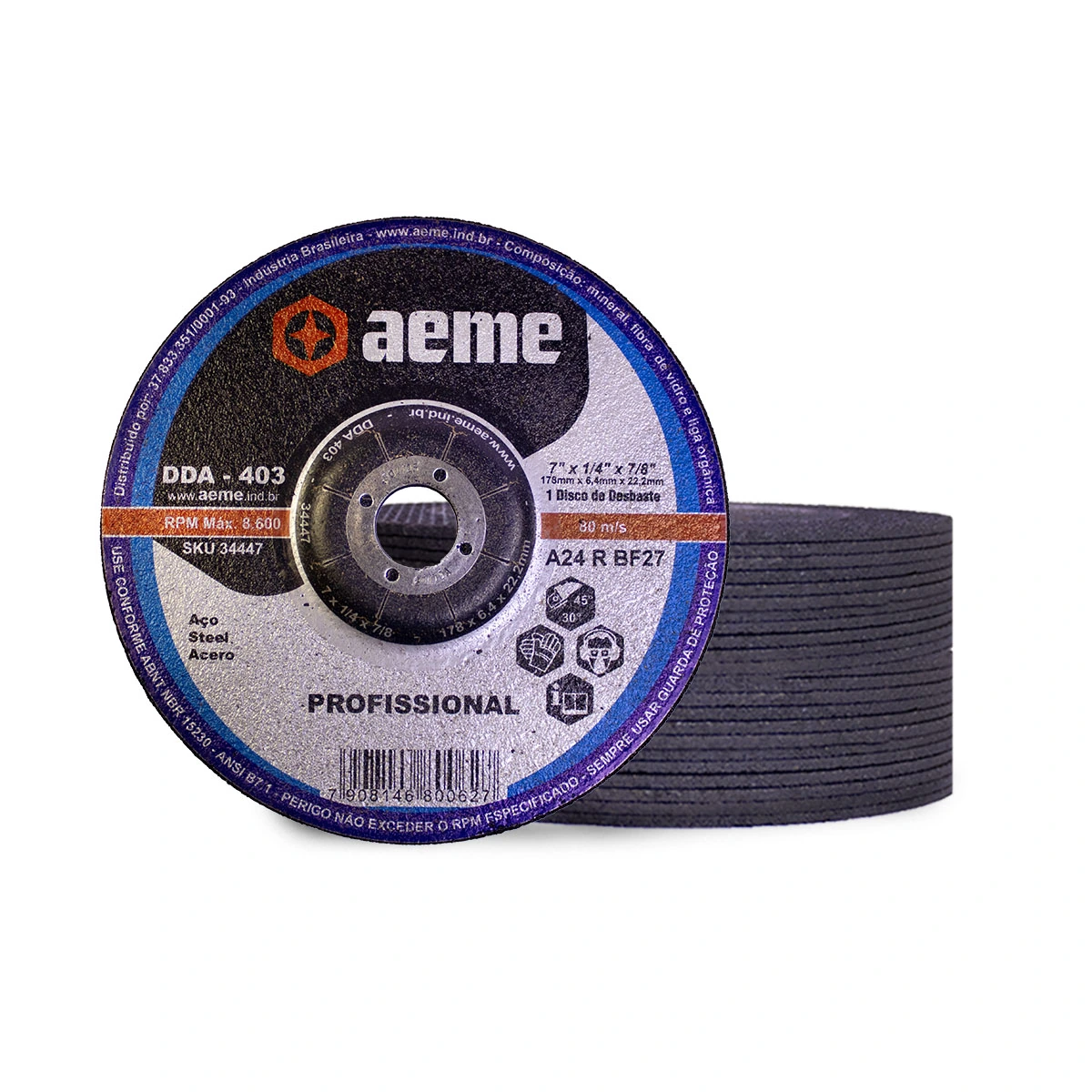 Disco Desbaste Aeme Aço Dda 403 4.1/2x1/4x7/8 (114.3x6.4x22.22) 25 Unidades