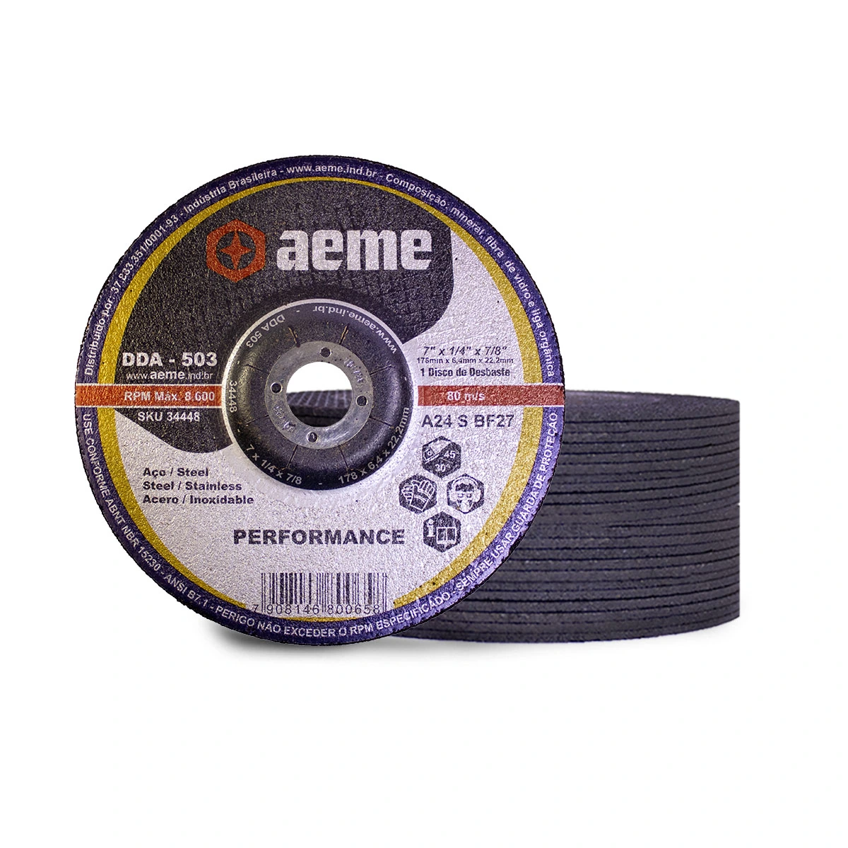 Disco Desbaste Aeme Aço/inox Dda 503 7x1/4x7/8 (178x6.4x22.22) 25 Unidades