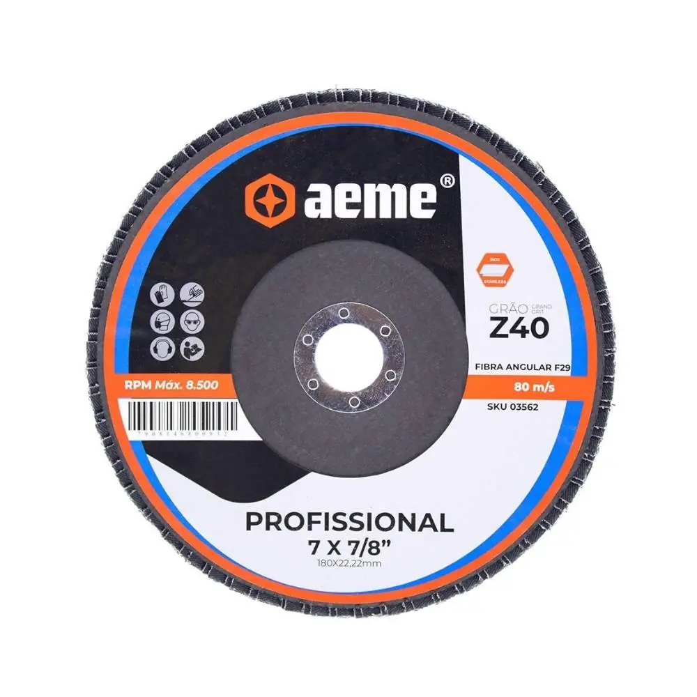 Disco Flap Aeme Profissional Fibra Angular 7" (180mm) 5 Unidades - 40