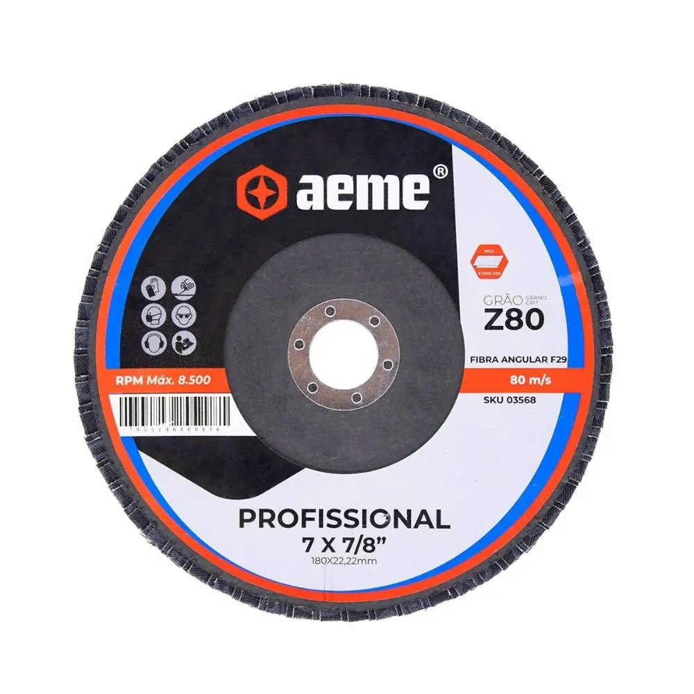 Disco Flap Aeme Profissional Fibra Angular 7" (180mm) 5 Unidades - 80