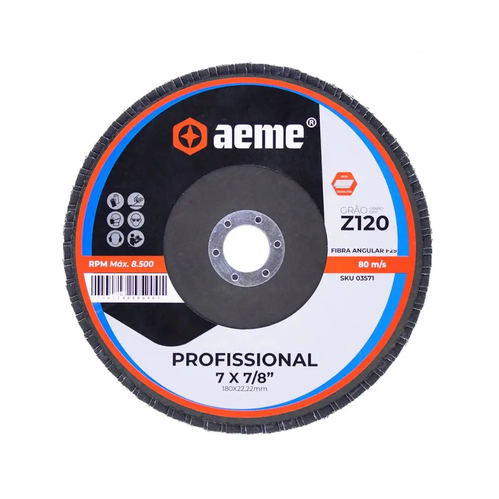 Disco Flap Aeme Profissional Fibra Angular 7" (180mm) 5 Unidades - 120
