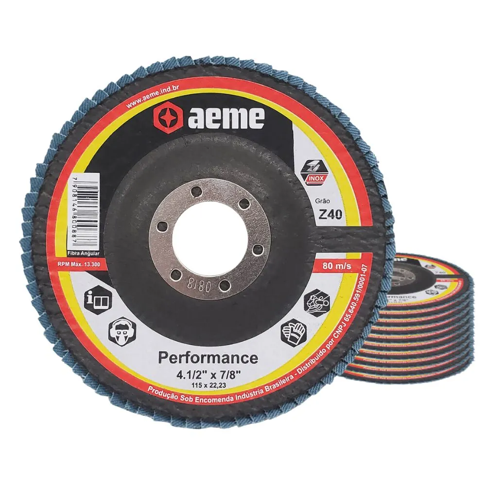 Disco Flap Aeme Performance Fibra Angular Zircônio 4.1/2" (115mm) 10 Unidades - 80