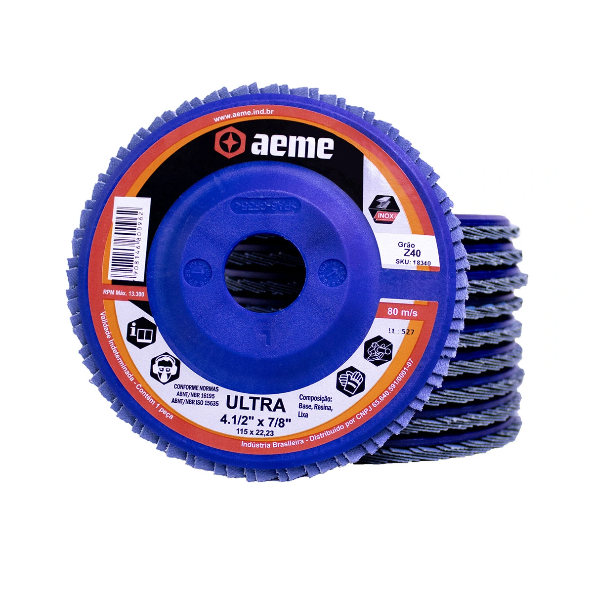 Disco Flap Aeme Ultra Nylon Reto Zircônio 4.1/2" (115mm) 10 Unidades - 40