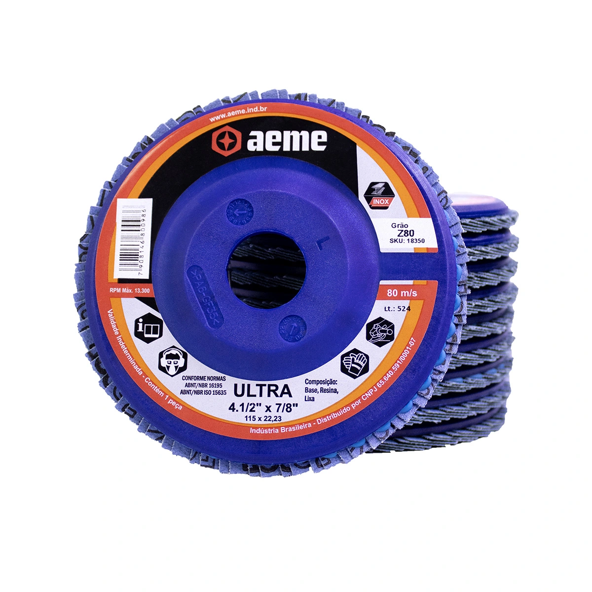 Disco Flap Aeme Ultra Nylon Reto Zircônio 4.1/2" (115mm) 10 Unidades - 80