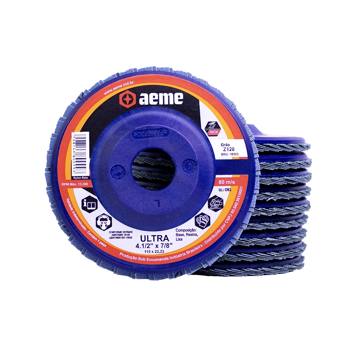 Disco Flap Aeme Ultra Nylon Reto Zircônio 4.1/2" (115mm) 10 Unidades - 120