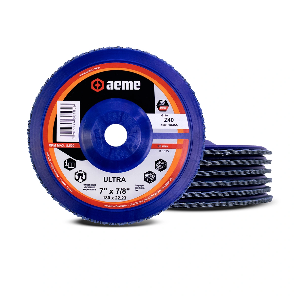Disco Flap Aeme Ultra Nylon Reto Zircônio 7" (180mm) 5 Unidades - 40
