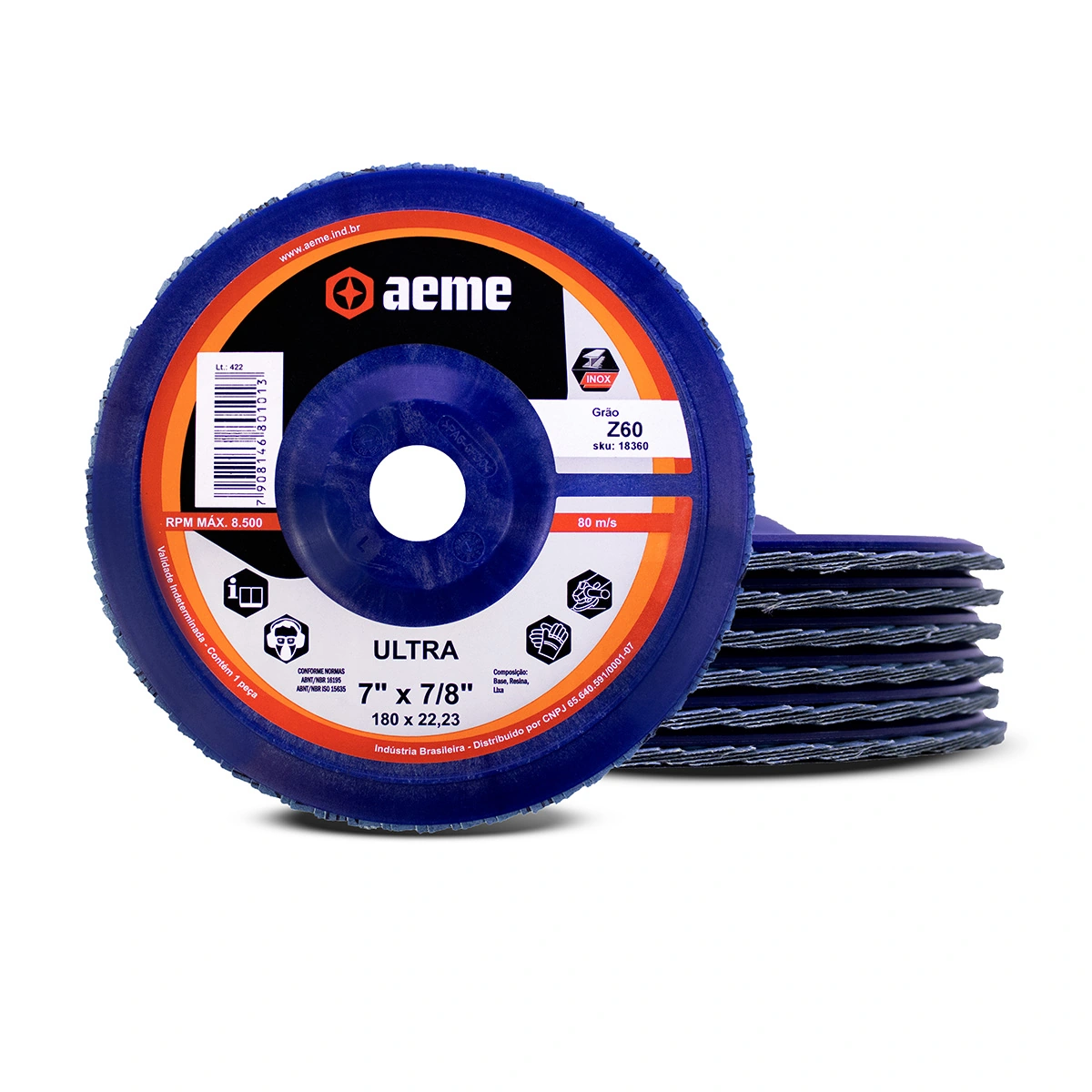 Disco Flap Aeme Ultra Nylon Reto Zircônio 7" (180mm) 5 Unidades - 60