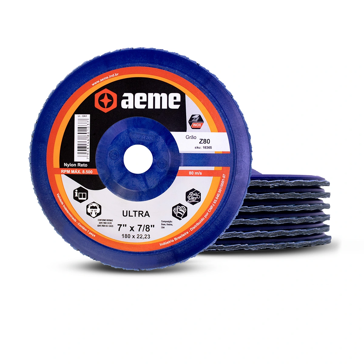 Disco Flap Aeme Ultra Nylon Reto Zircônio 7" (180mm) 5 Unidades - 80