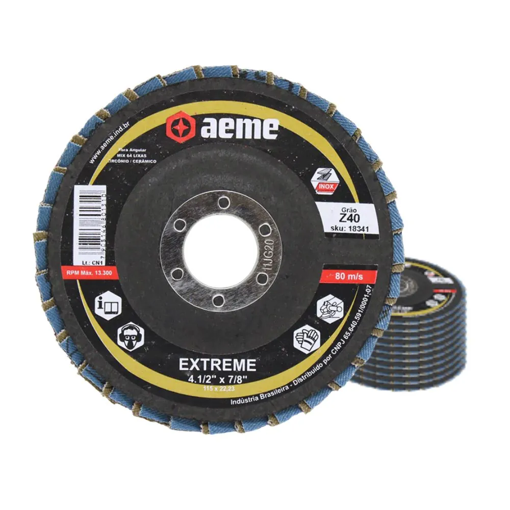 Disco Flap Aeme Fibra Angular Extreme Misto 4.1/2" (115mm) 10 Unidades - 40