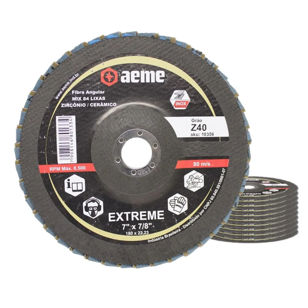 Disco Flap Aeme Fibra Angular Extreme Misto 7" (180mm) 5 Unidades - 40