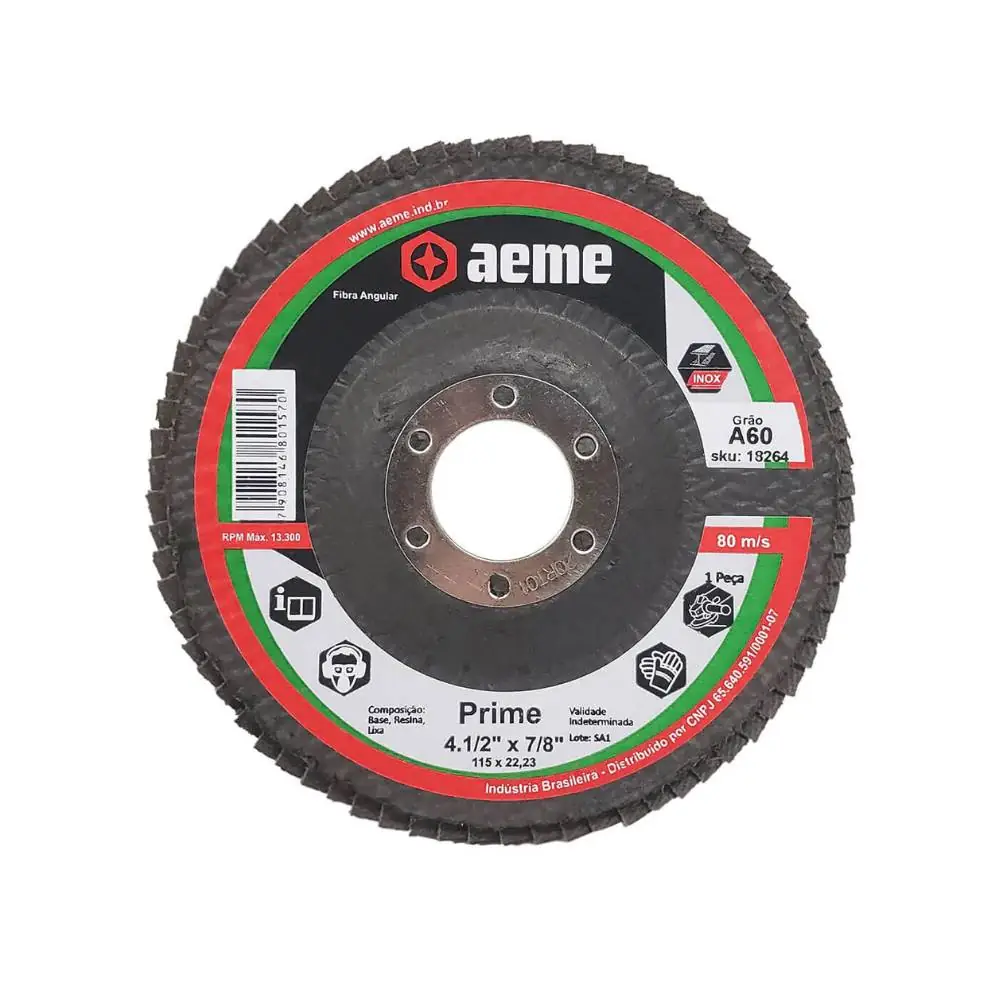 Disco Flap Aeme Prime Fibra Angular Óxido De Alumínio 4.1/2" (115mm) 10 Unidades - 60