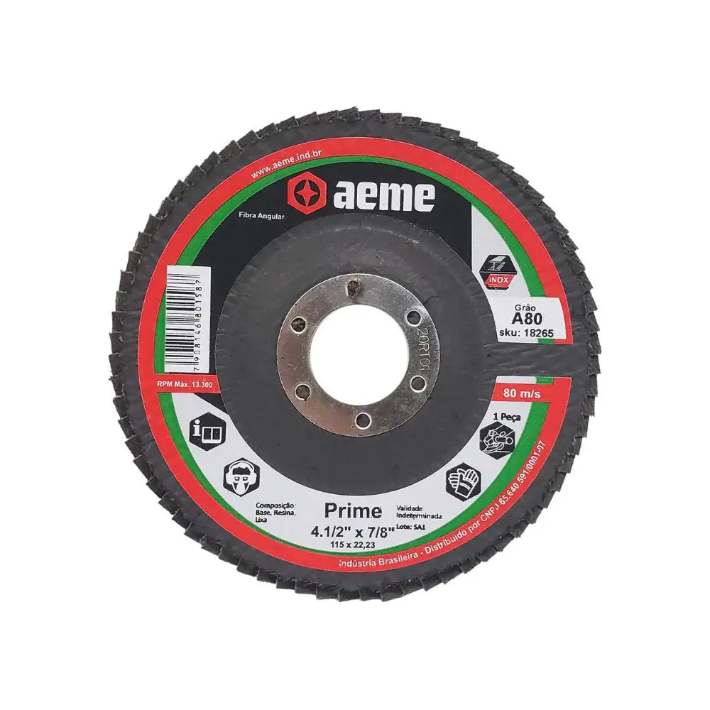 Disco Flap Aeme Prime Fibra Angular Óxido De Alumínio 4.1/2" (115mm) 10 Unidades - 80