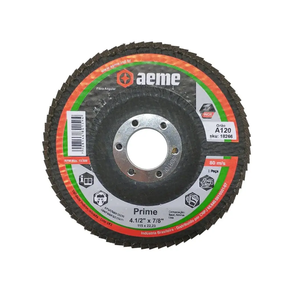 Disco Flap Aeme Prime Fibra Angular Óxido De Alumínio 4.1/2" (115mm) 10 Unidades - 120