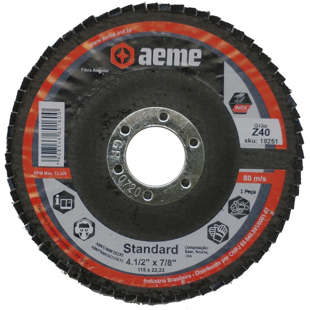 Disco Flap Aeme Standard Fibra Angular Zircônio 4.1/2" (115mm) 10 Unidades - 40