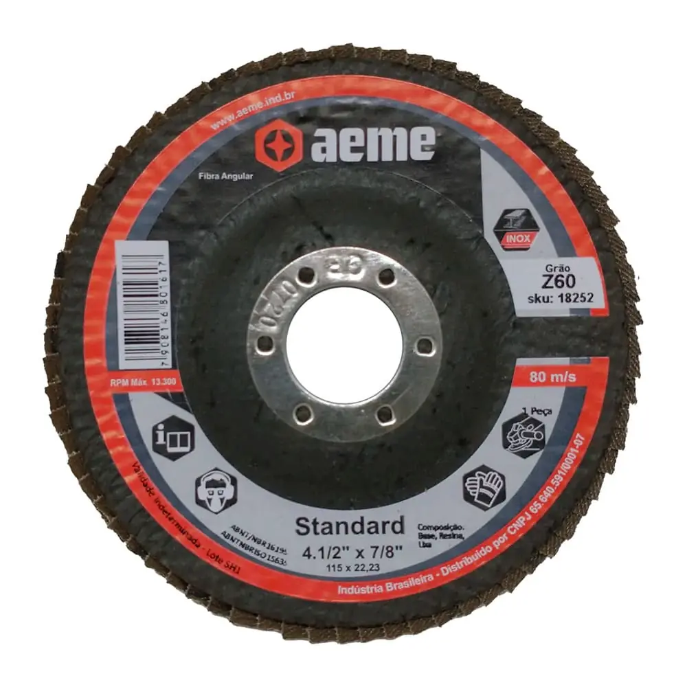 Disco Flap Aeme Standard Fibra Angular Zircônio 4.1/2" (115mm) 10 Unidades - 60