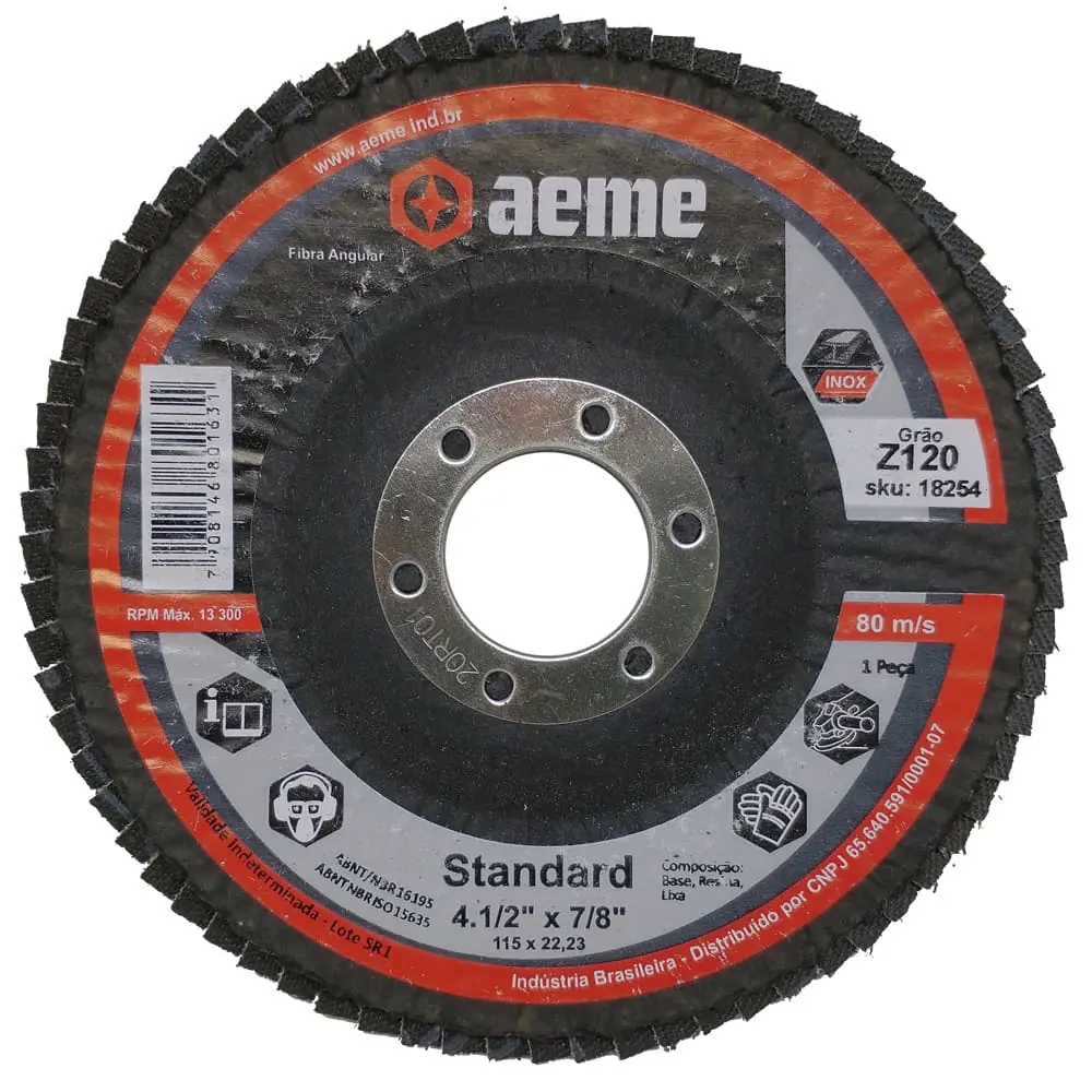 Disco Flap Aeme Standard Fibra Angular Zircônio 4.1/2" (115mm) 10 Unidades - 120