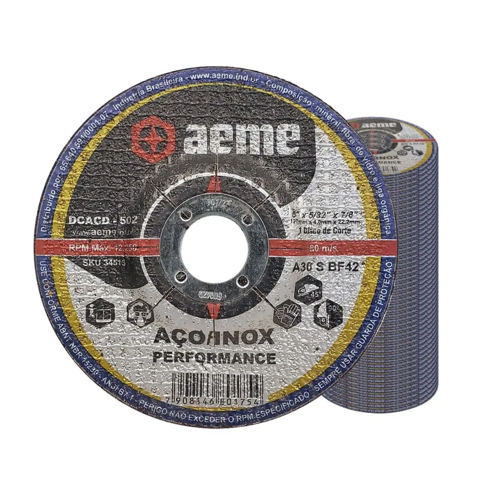 Disco Corte Aeme Aço Dcacd 502 5x5/32x7/8 2t (127x4.0x22.22) 50 Unidades