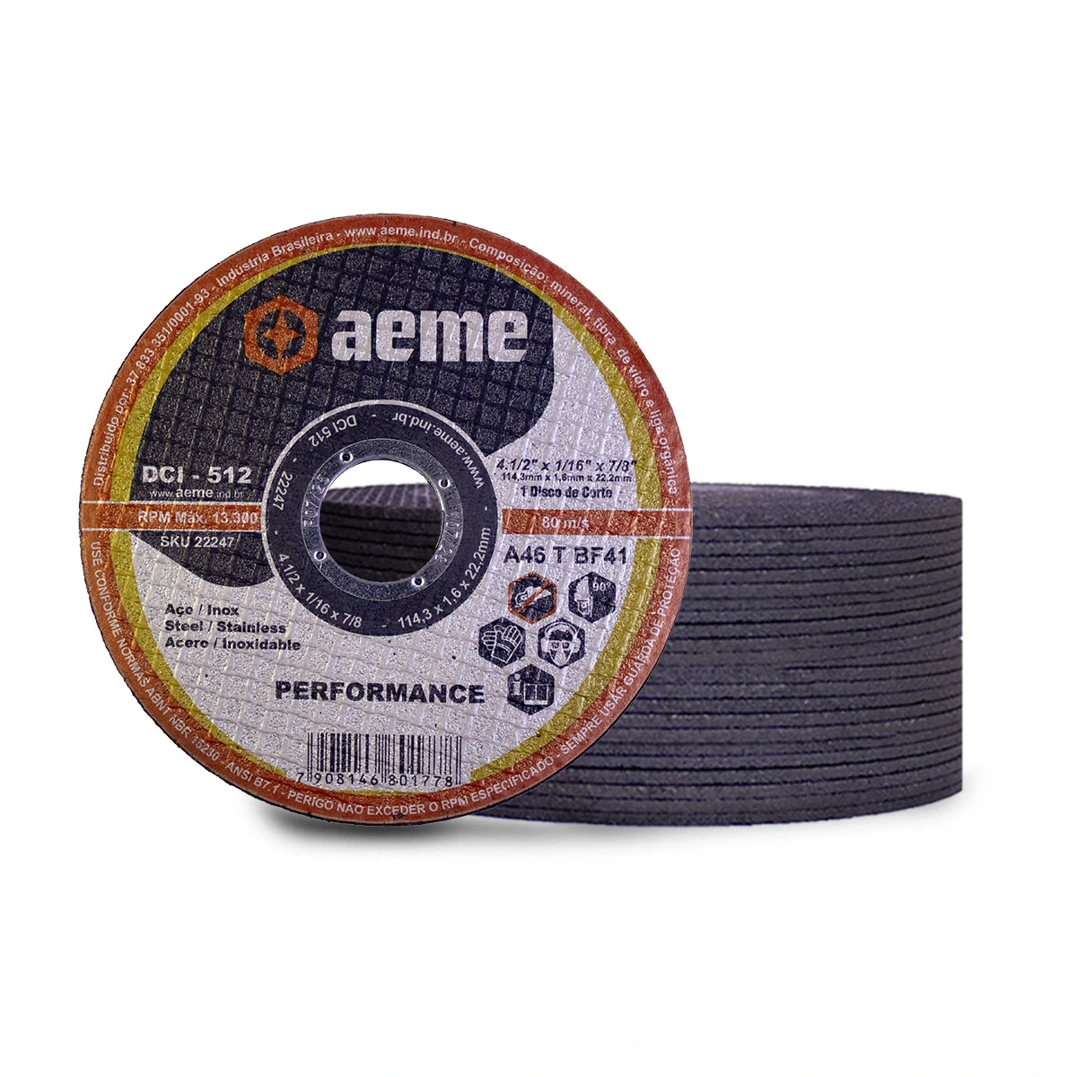 Disco Corte Fino Aeme Dci 512 4.1/2x1/16x7/8 (115x1.6x22.22) 50 Unidades