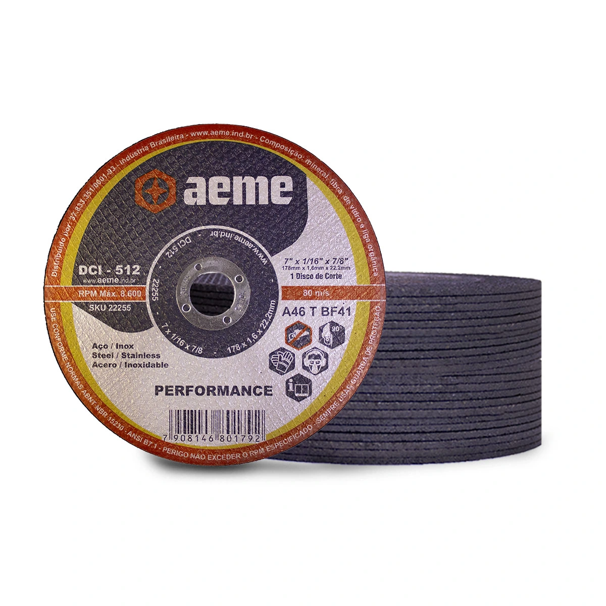 Disco Corte Fino Aeme Dci 512 7x1/16x7/8 (178x1.6x22.22) 50 Unidades